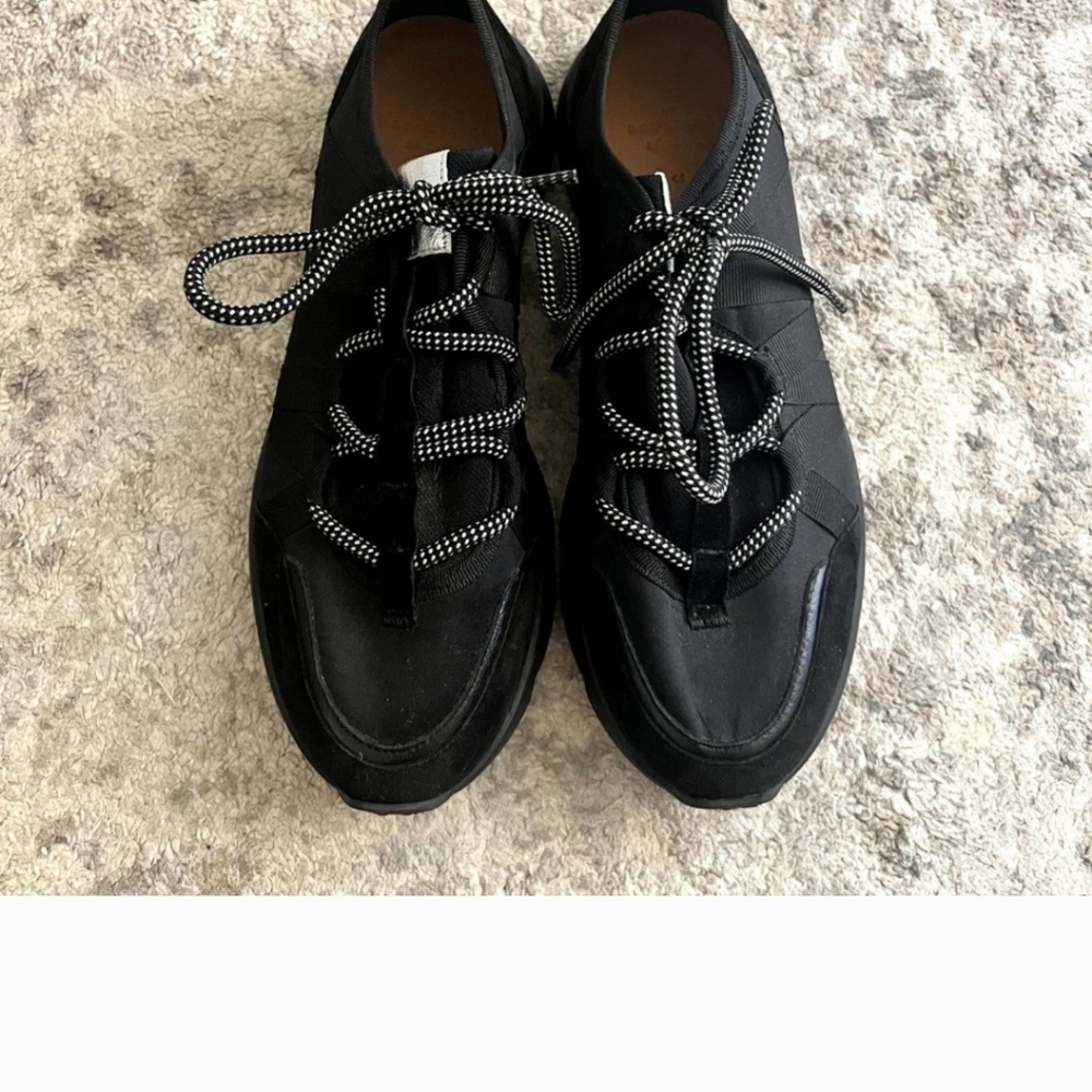 SEZANE Women's size 11 Black SAMA Lace-up Trainer Sneakers Suede Leather.